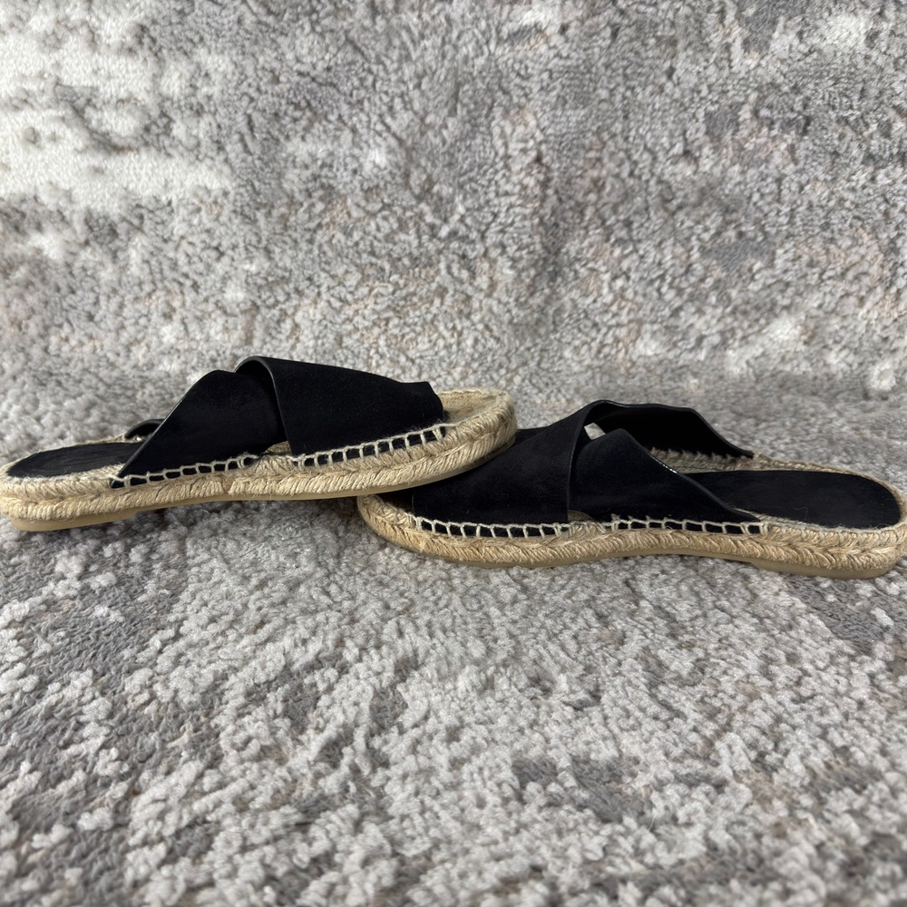 Vince Size 8 Suede Crisscross Espadrille Slide Sandal Black Womens - Picture 6 of 10